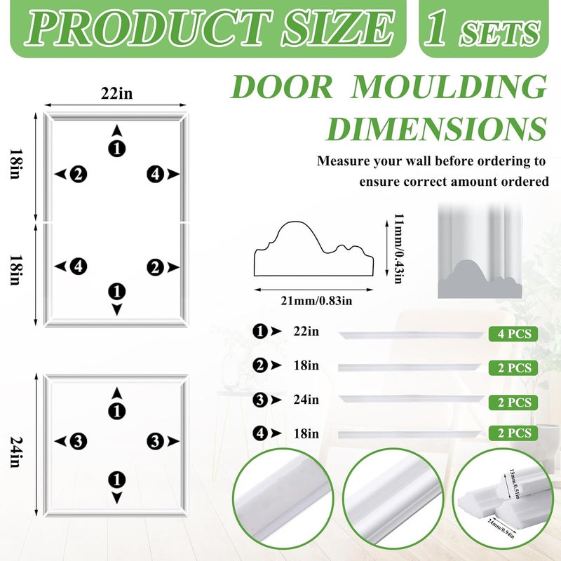 Colingmill 1 Set Peel and Stick Door Moulding Trim Kit Premade Wall Moulding Panels Flexible Self Adhesive 3D Wainscoting Panels for Mirror Window Frame Decor (Top 22"x36" and Bottom 22"x24") - Image 2